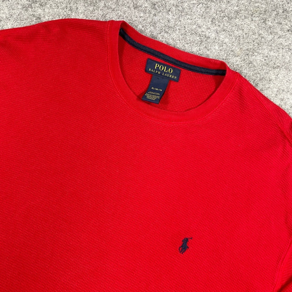 Polo Ralph Lauren Mens Thermal Shirt XL Red Waffle Knit Long Sleeve Crew Neck